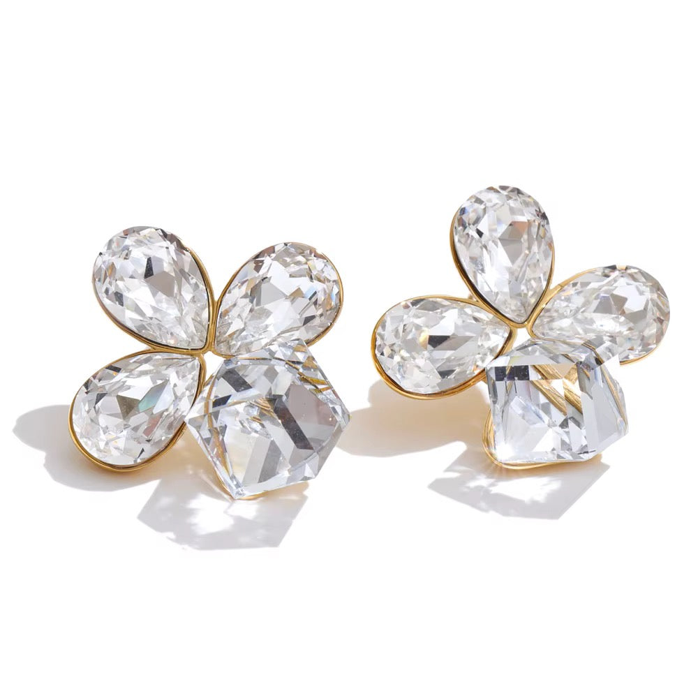 Crystal Bloom Clover Stud Earrings