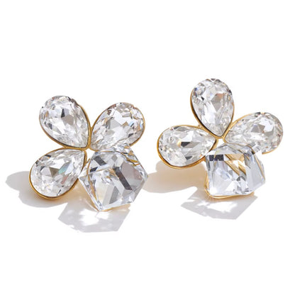 Crystal Bloom Clover Stud Earrings