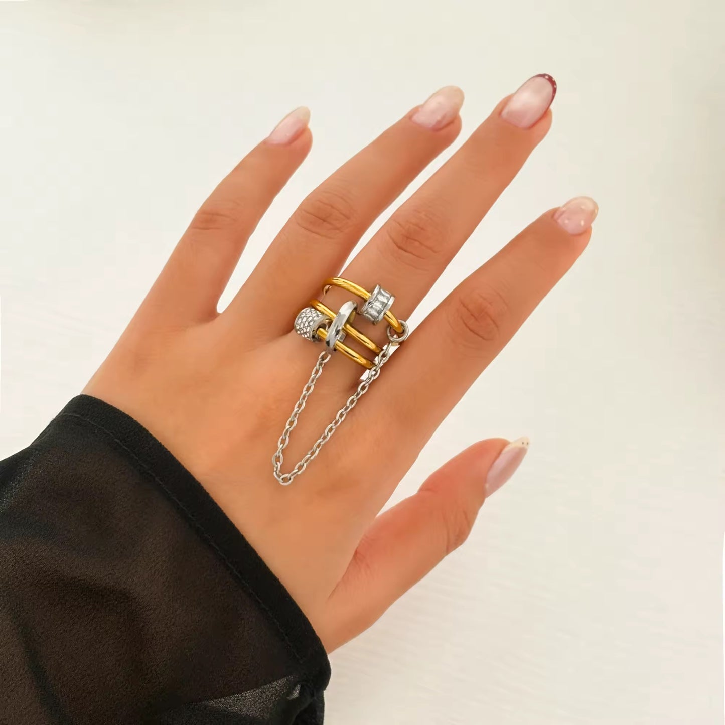 Dual Tone Chain Statement Ring