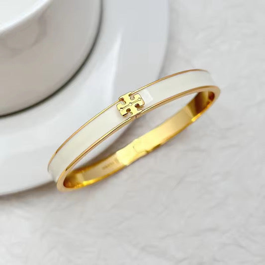 Enamel Cross Motif Gold Bangle Bracelet