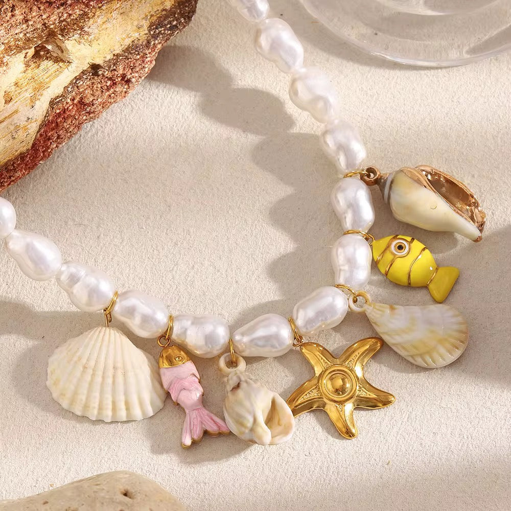 Ocean Charm Pearl Necklace
