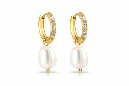 Crystal Pearl Drop Huggie Earrings