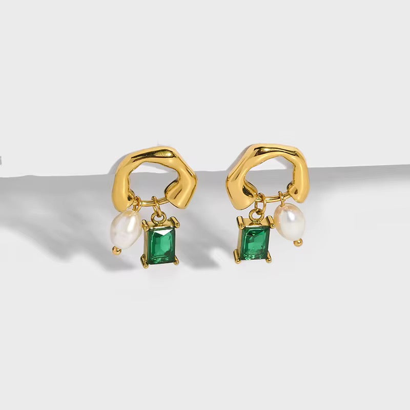 Emerald Pearl Drop Earrings