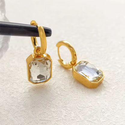 Emerald Cut Crystal Drop Hoops