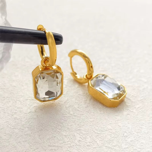 Emerald Cut Crystal Drop Hoops