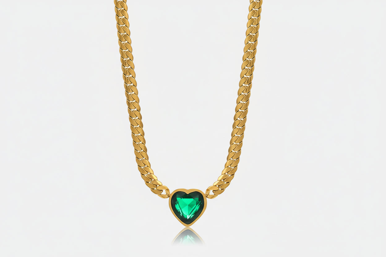 Heart Pendant Cuban Chain Necklace