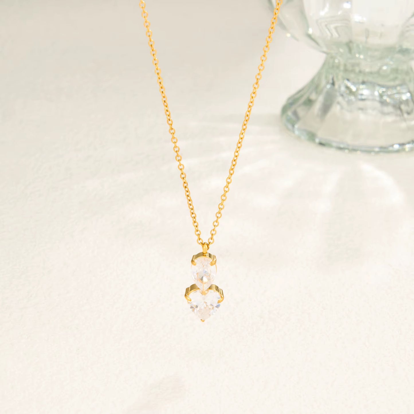 Double Heart Drop Necklace