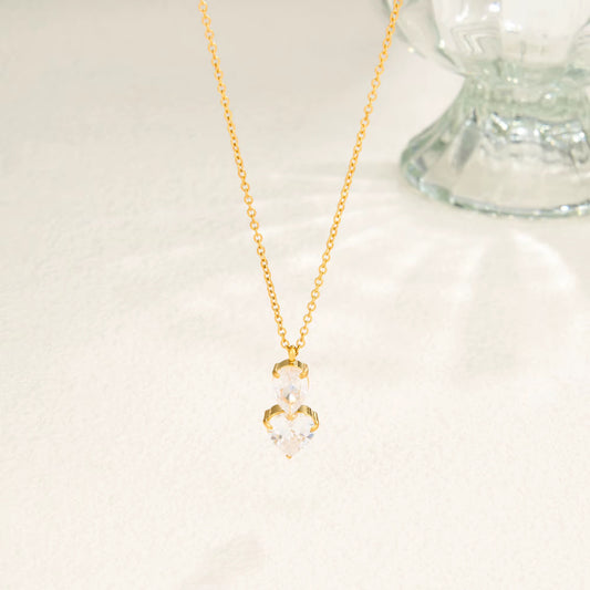 Double Heart Drop Necklace