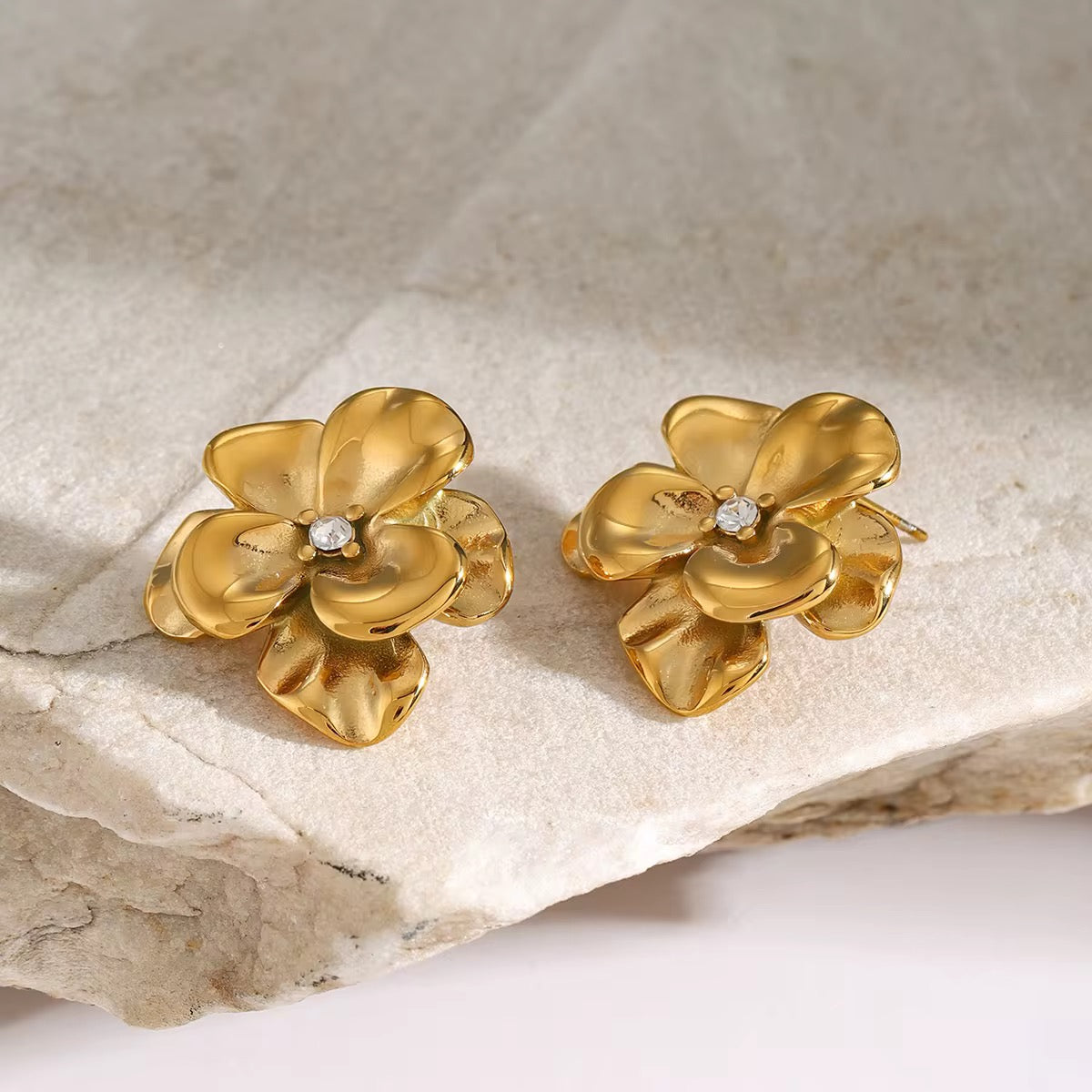Golden Blossom Crystal Studs