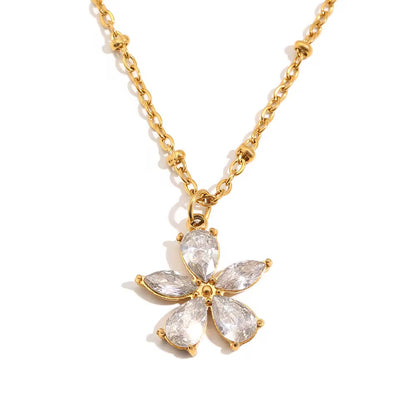 Gold Zirconia Flower Pendant Necklace