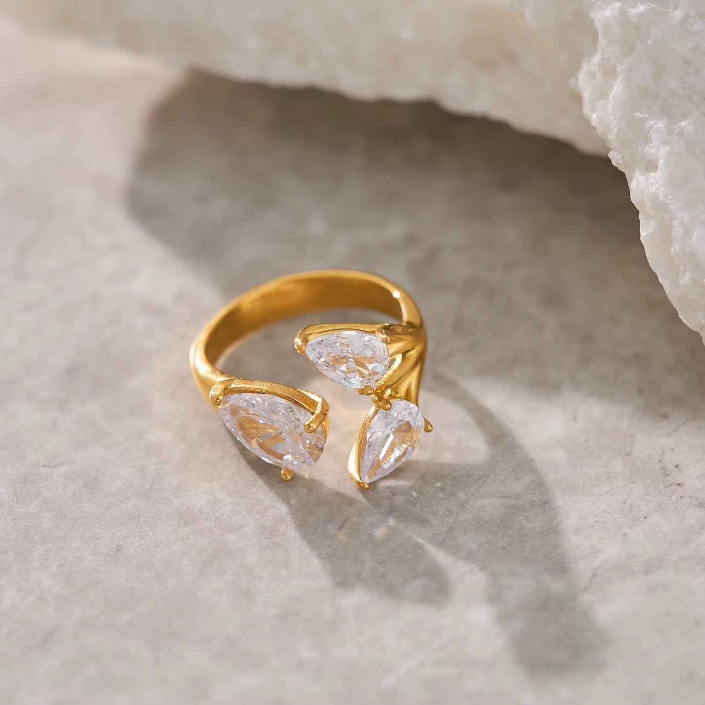 Golden Trinity Pear Crystal Ring
