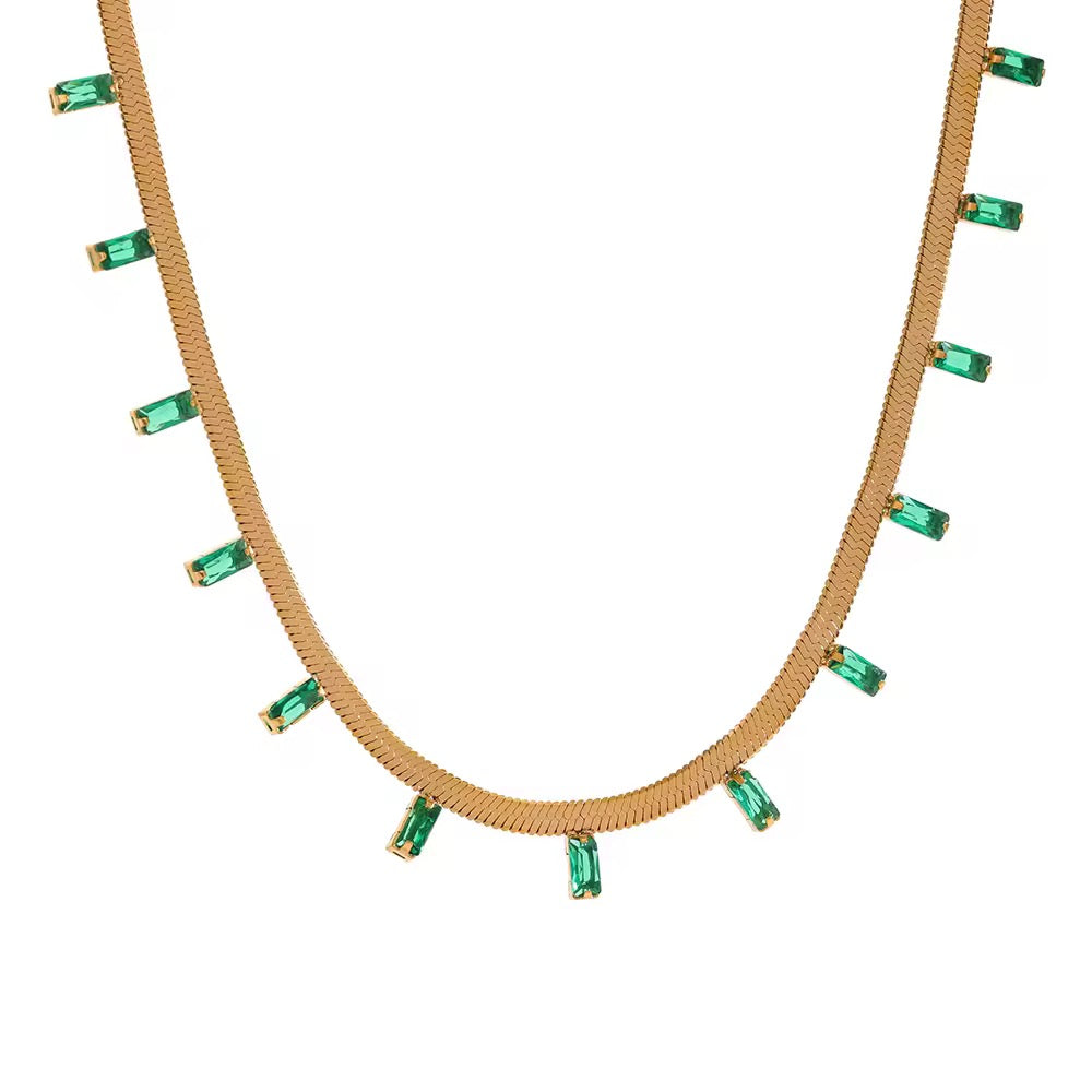 Emerald Drop Snake Chain Necklace