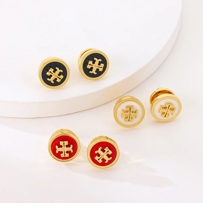 Enamel Cross Emblem Stud Earrings
