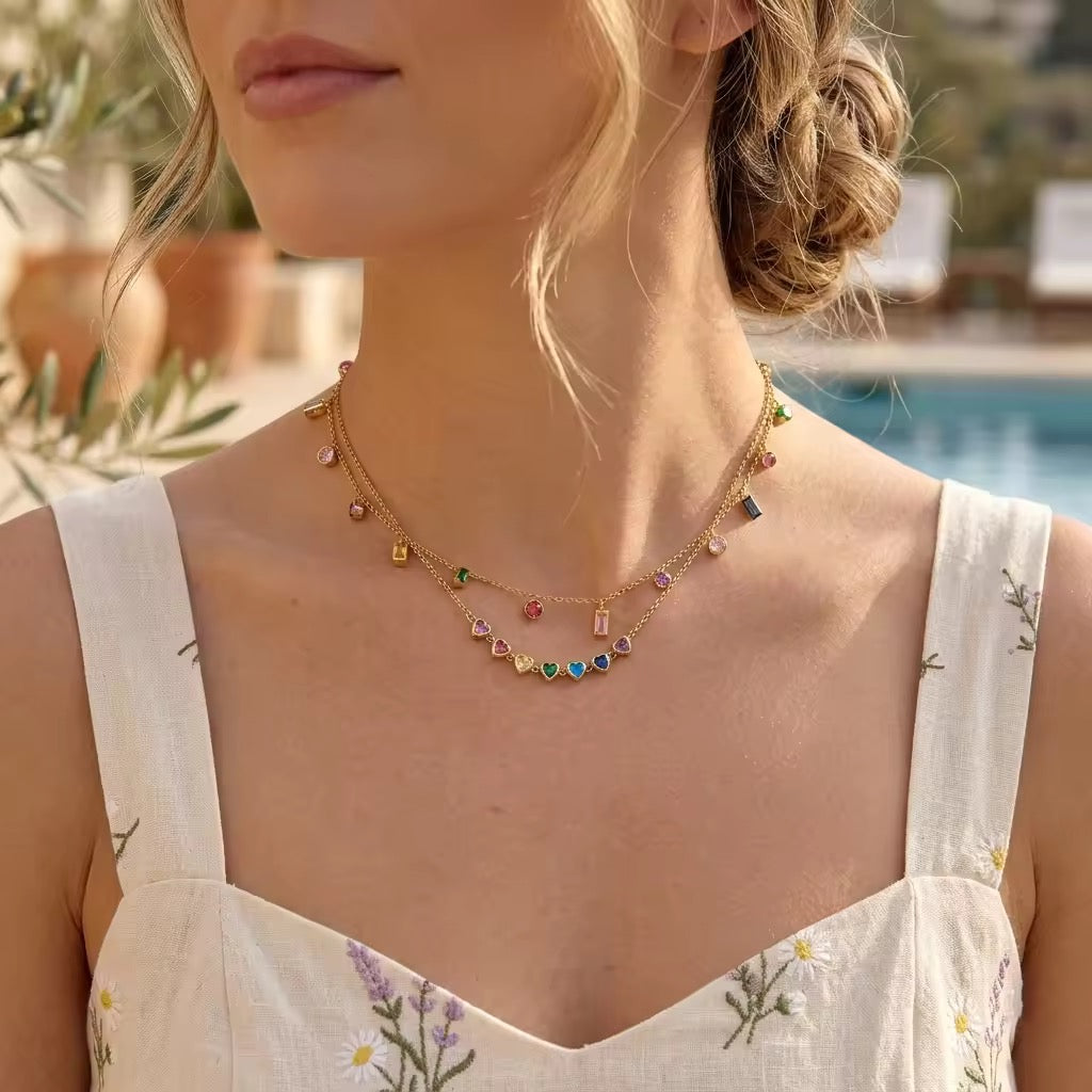 Rainbow Heart Layered Necklace