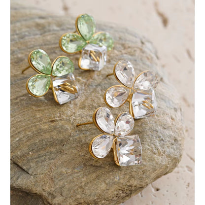 Crystal Bloom Clover Stud Earrings