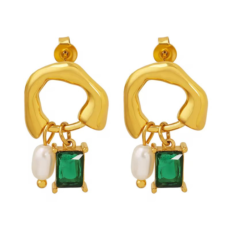 Emerald Pearl Drop Earrings
