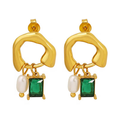 Emerald Pearl Drop Earrings