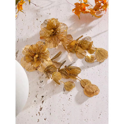 Gold Floral Statement Earrings – Luxury Layered Petal Design