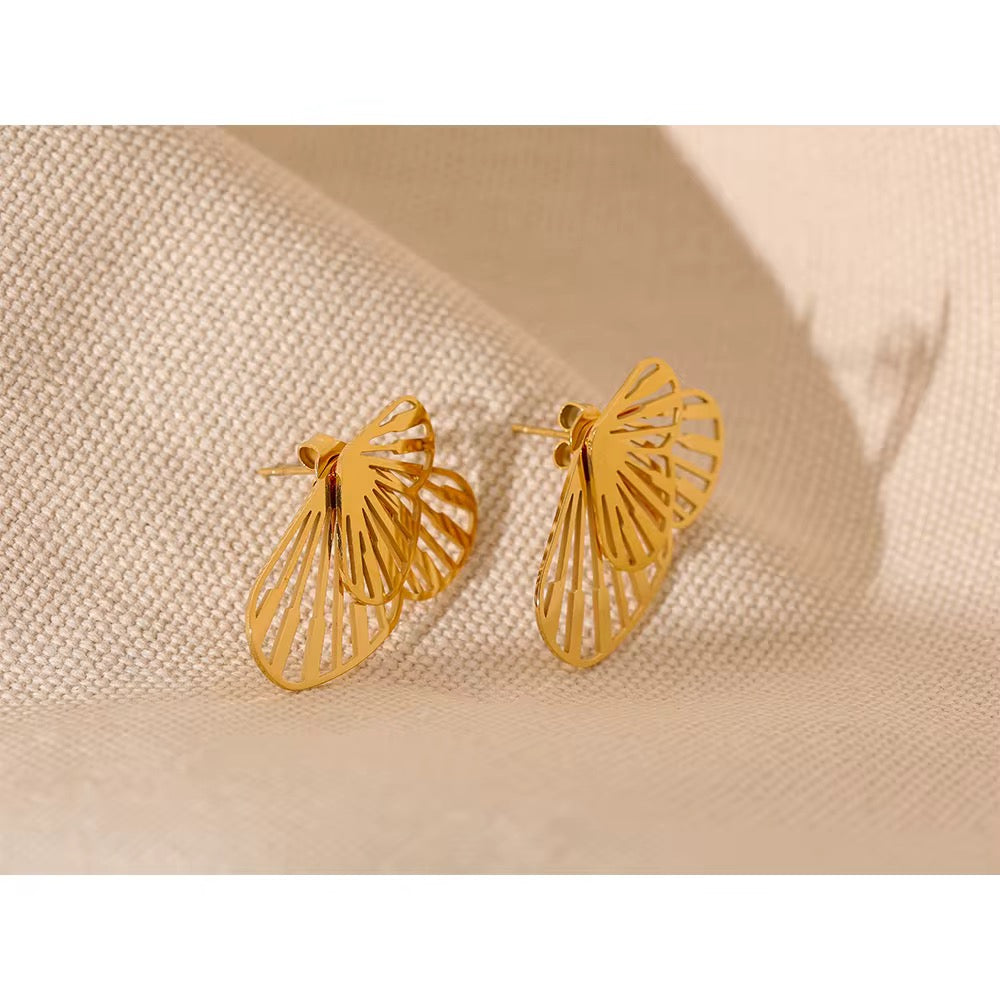 Golden Fan Leaf Statement Earrings