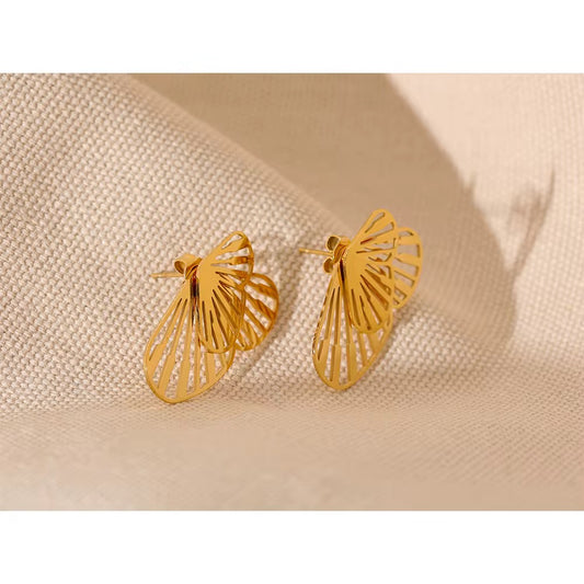 Golden Fan Leaf Statement Earrings