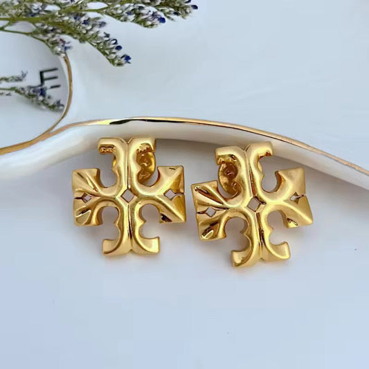 Gold Cross Statement Stud Earrings