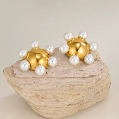 Pearl Halo Gold Stud Earrings