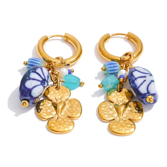 Blue Blossom Charm Hoop Earrings