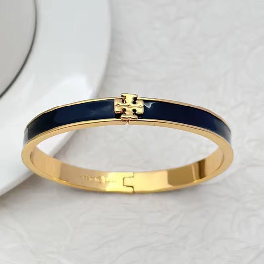 Enamel Cross Motif Gold Bangle Bracelet