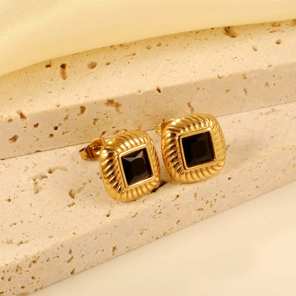 Black Stone Square Stud Earrings