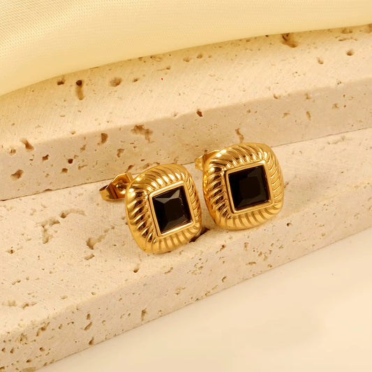 Black Stone Square Stud Earrings