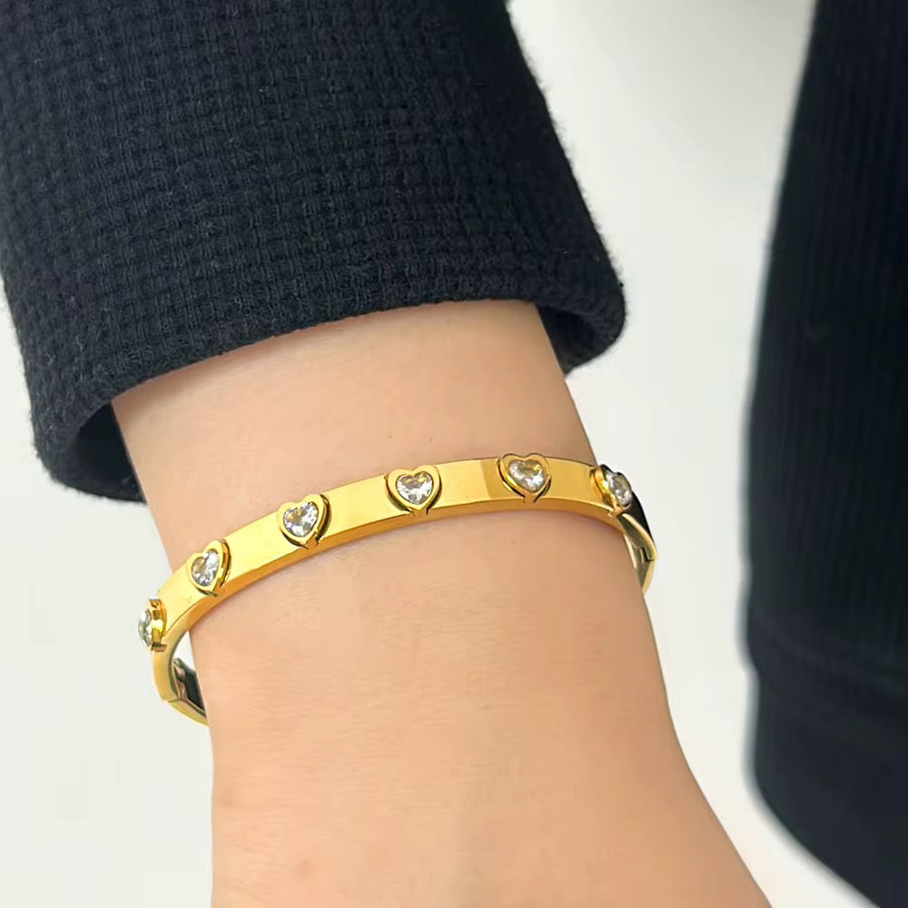 Heart Crystal Bangle Bracelet