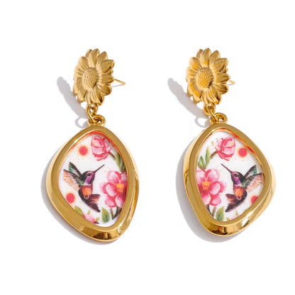 Hummingbird Floral Drop Earrings