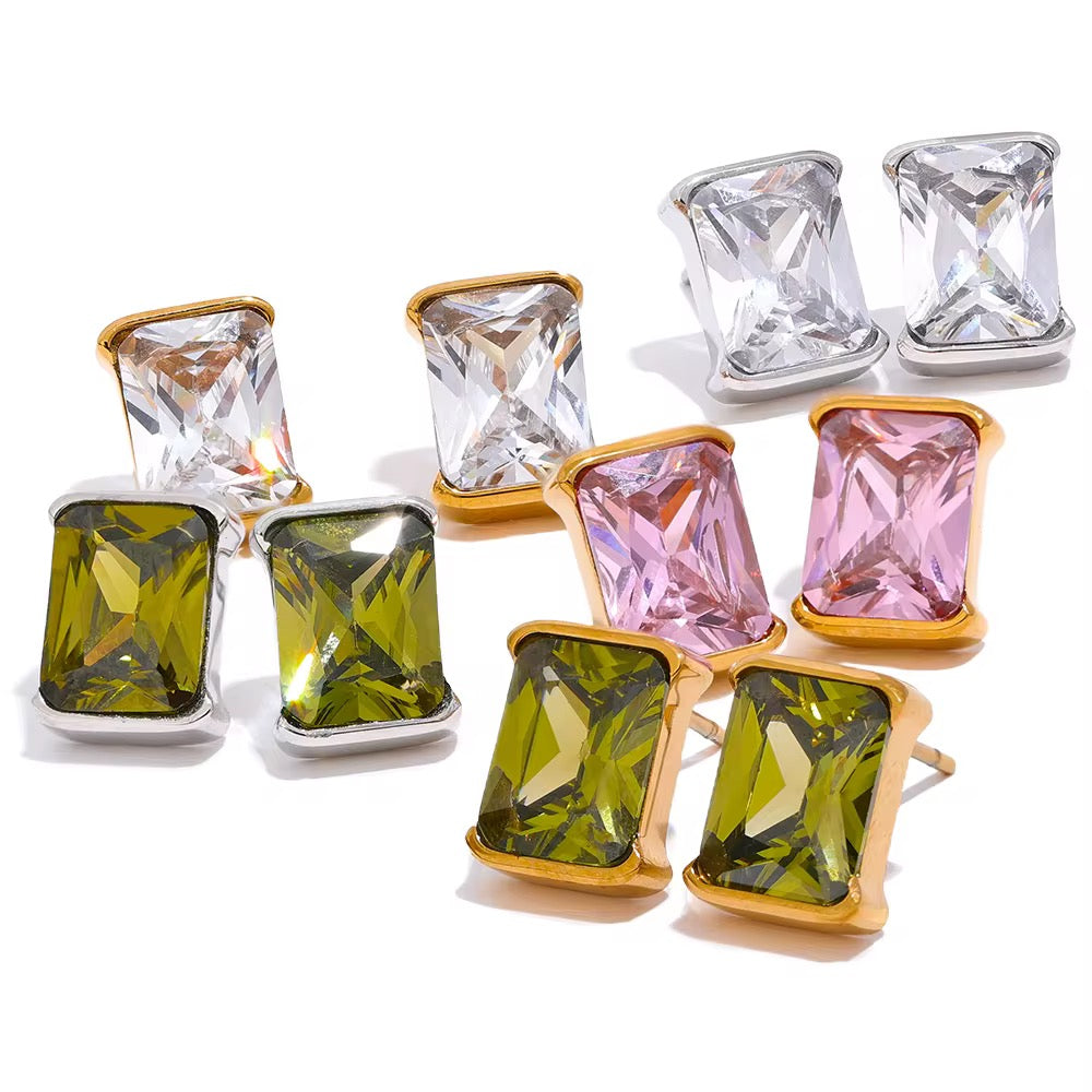 Radiant Square Zircon Stud Earrings