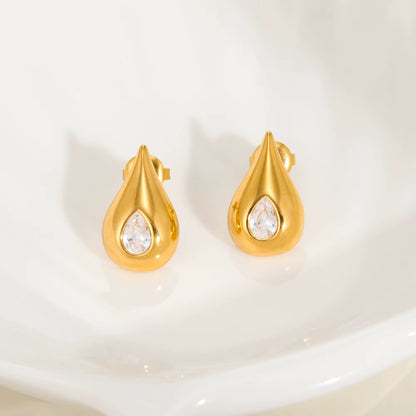 Teardrop Crystal Gold Stud Earrings