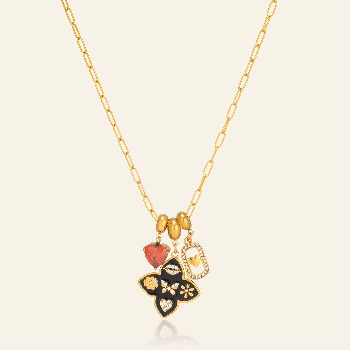 Multi-Charm Gold Pendant Necklace