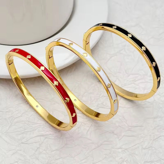 Heart Enamel Gold Bangle Bracelet