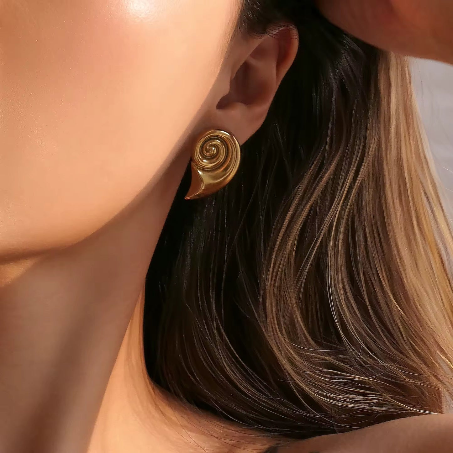 Gold Spiral Shell Statement Earrings