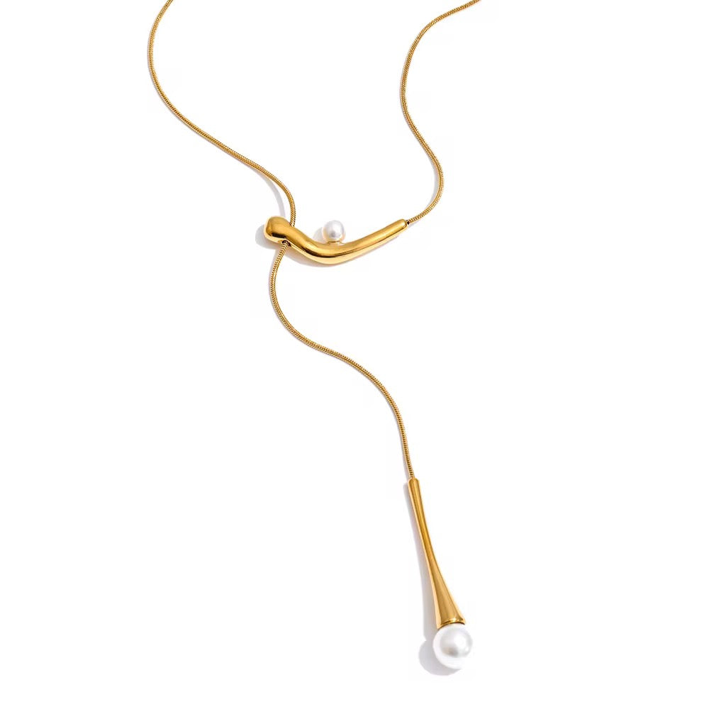 Modern Pearl Drop Lariat Necklace