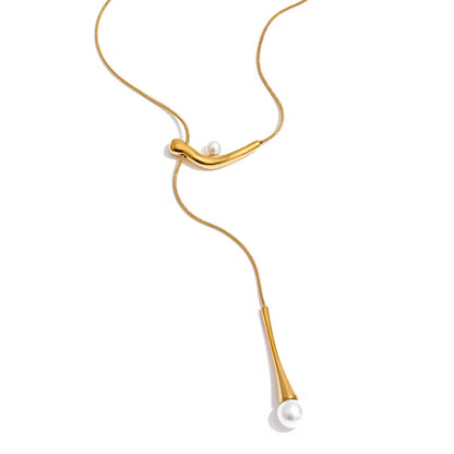 Modern Pearl Drop Lariat Necklace