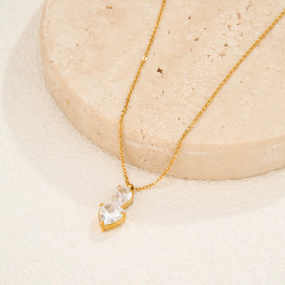 Double Heart Drop Necklace