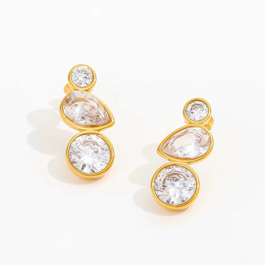 Luxury Waterproof Zirconia Teardrop Stud Earrings