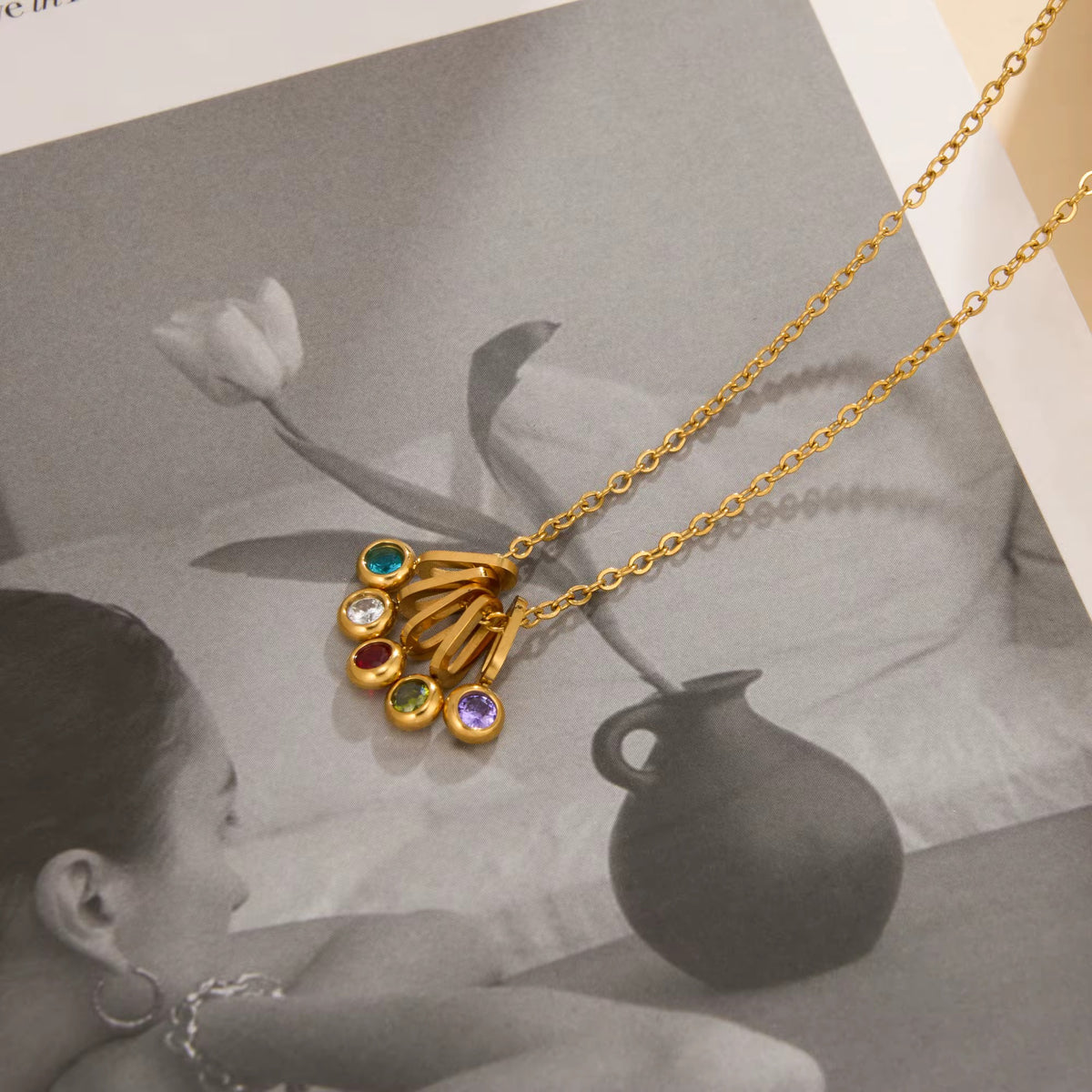 Rainbow Zirconia Drop Necklace