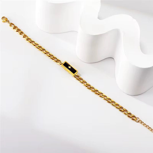 Black Enamel Star Link Bracelet