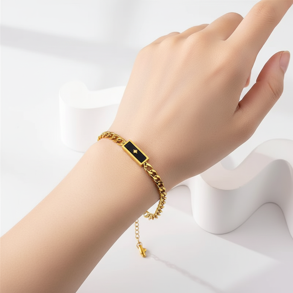 Black Enamel Star Link Bracelet
