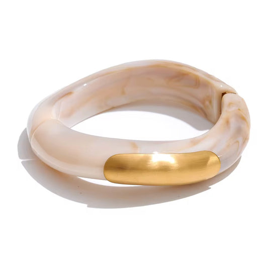 Ivory Luxe Marble & Gold Bangle Bracelet