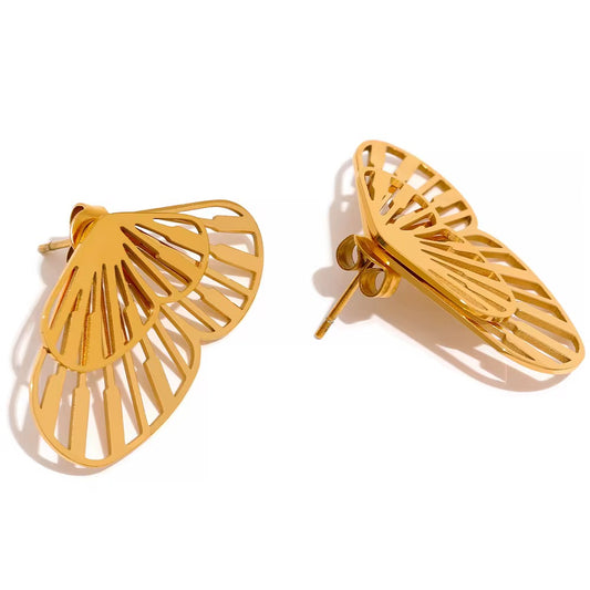 Golden Fan Leaf Statement Earrings