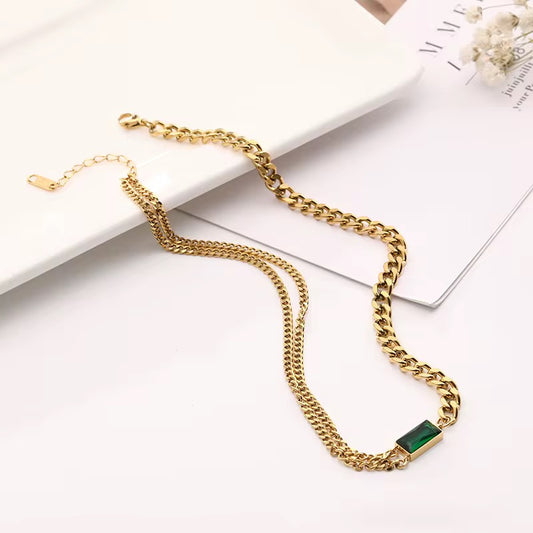 Luxe Green Stone Layered Necklace