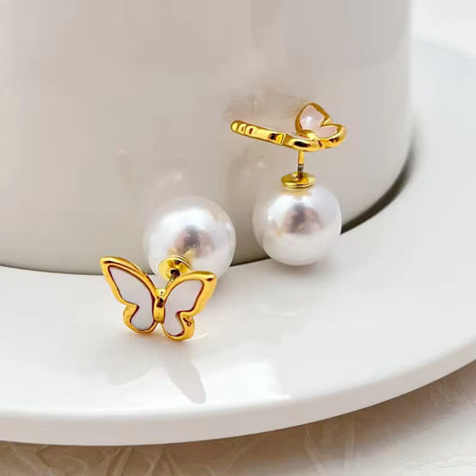 Butterfly Pearl Stud Earrings