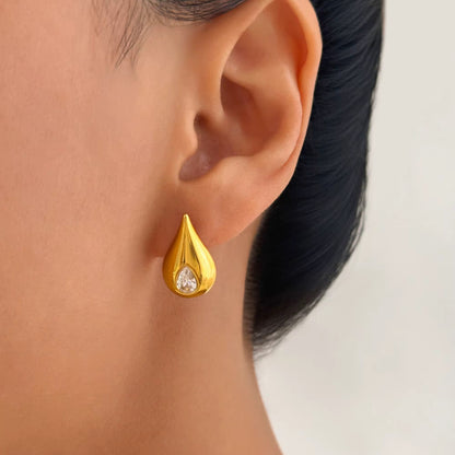 Teardrop Crystal Gold Stud Earrings