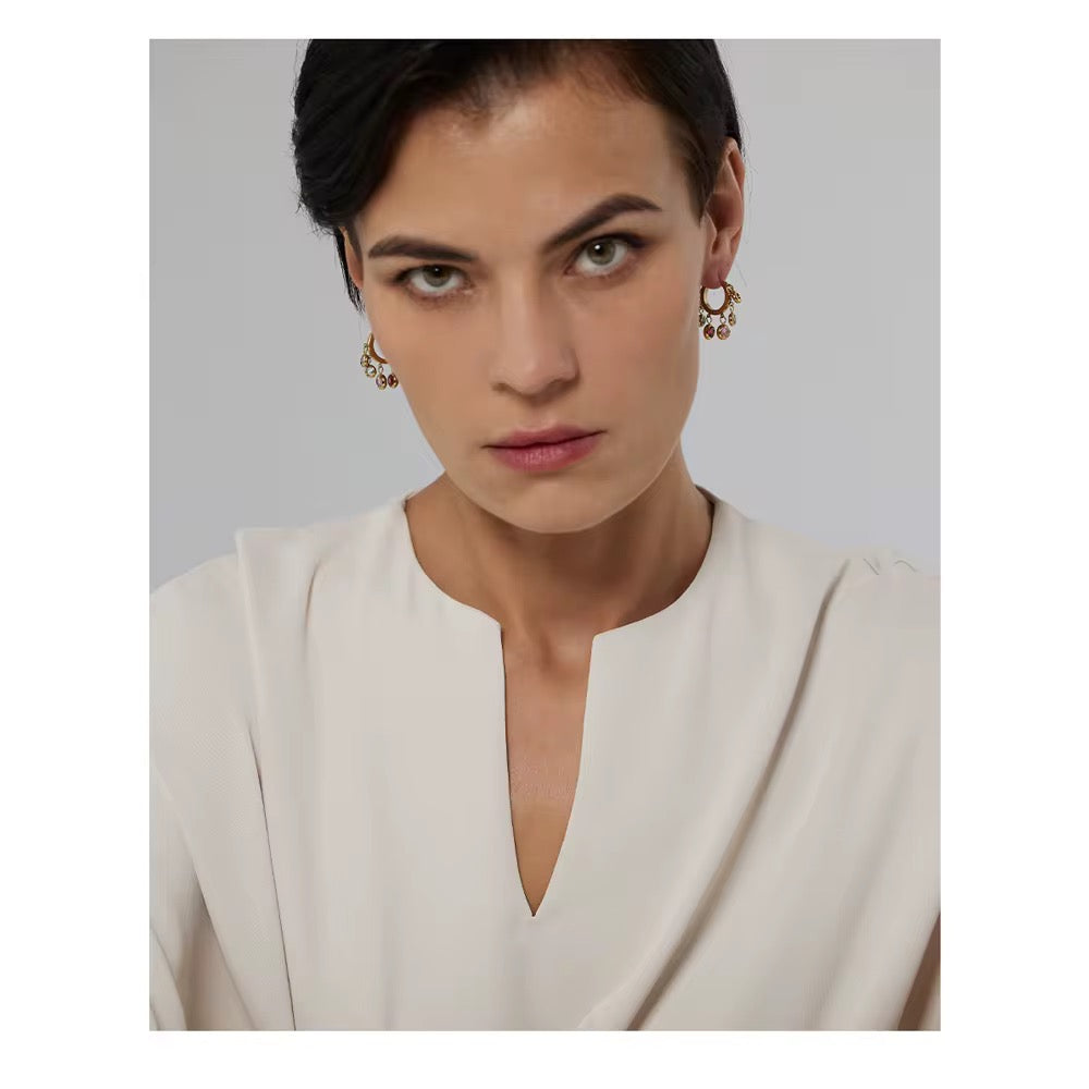 Multi-Color Crystal Charm Hoop Earrings